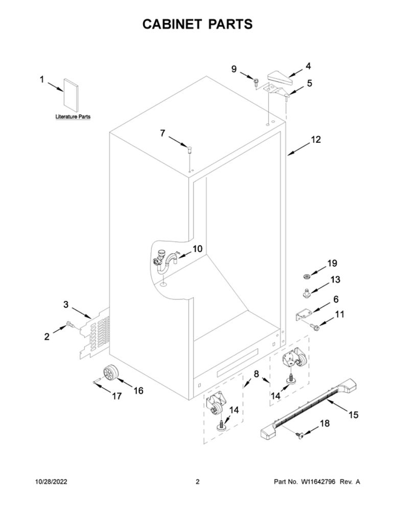 Cabinet Parts Diagram and Parts List for WSZ57L18DM07  Whirlpool Freezer