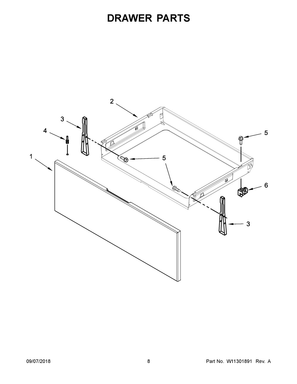 Drawer Parts Diagram and Parts List for WEE510SAGB0  Whirlpool Range