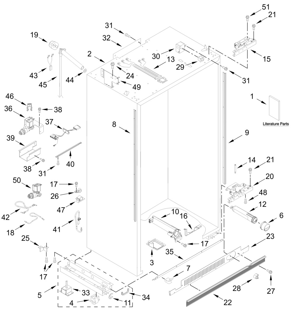 Cabinet Parts Diagram and Parts List for JBSFS48NMX25  Whirlpool Refrigerator