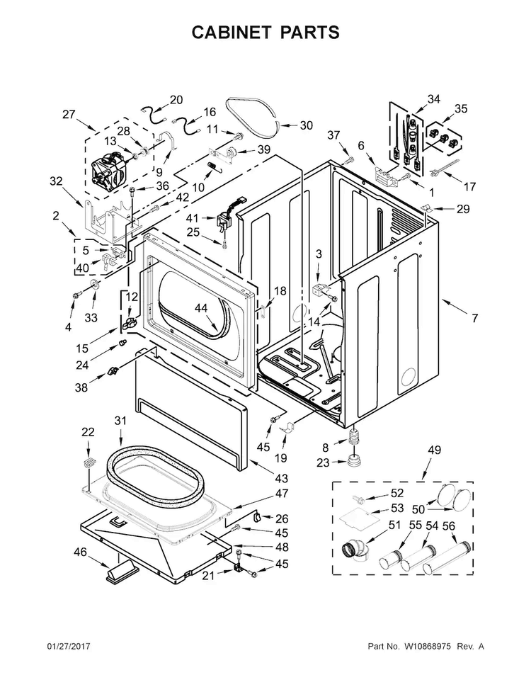 Cabinet Parts Diagram and Parts List for CEM2795FQ0  Whirlpool Dryer
