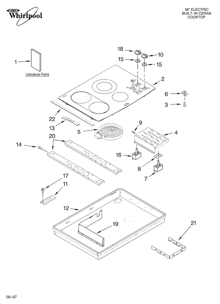 Cooktop Parts, Optional Parts Diagram and Parts List for 8286614  Whirlpool Cooktop