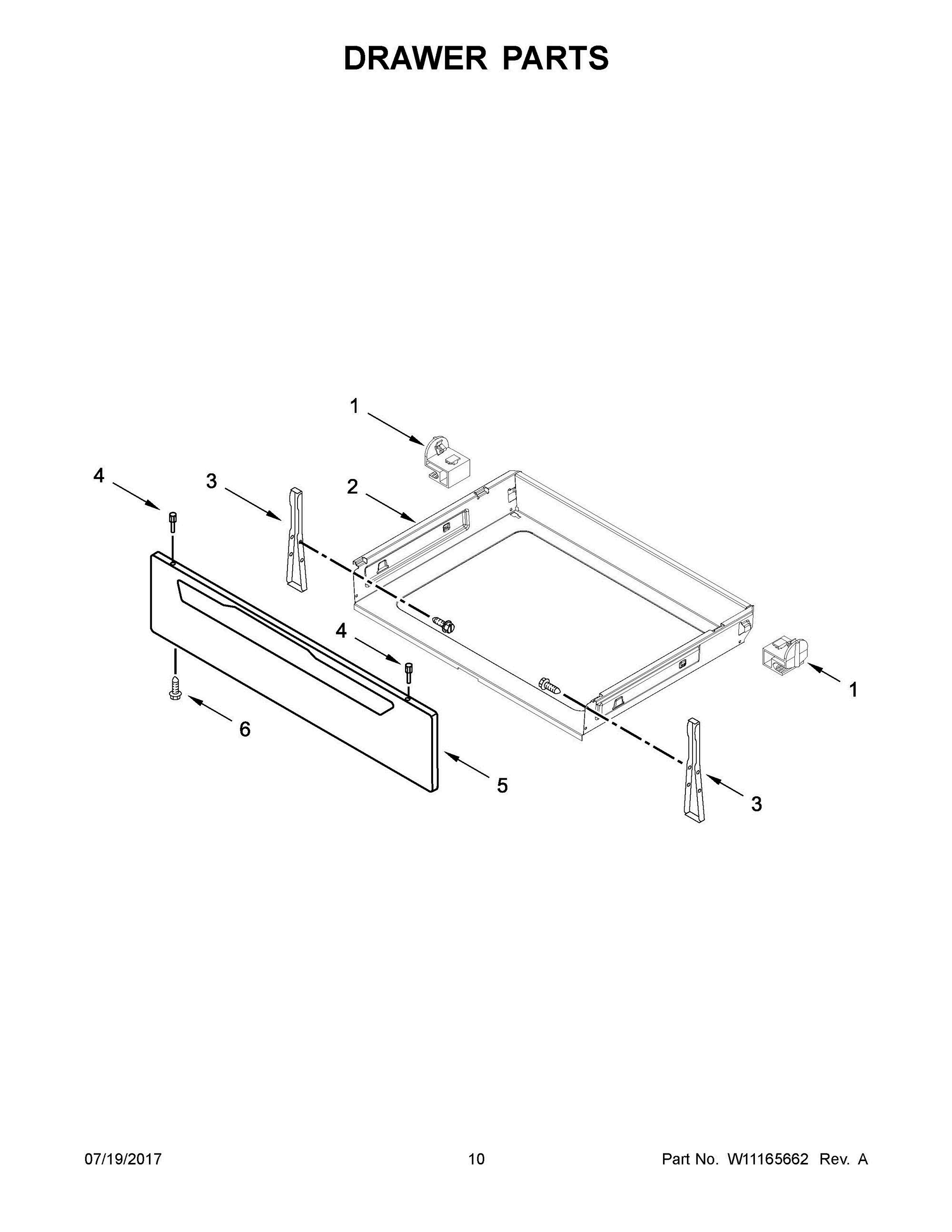 06 - DRAWER PARTS Diagram and Parts List for 4KAER7685EW1  Whirlpool Range