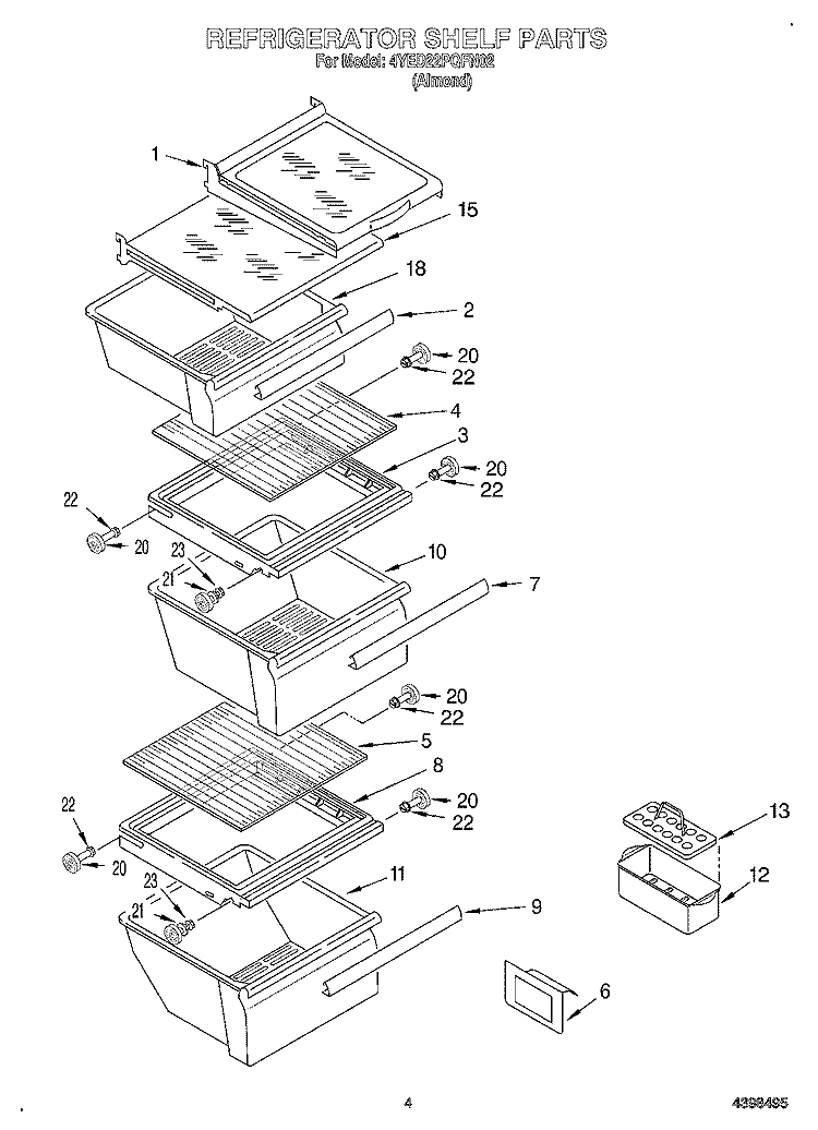 REFRIGERATOR SHELF Diagram and Parts List for 4YED22PQFN02  Whirlpool Refrigerator
