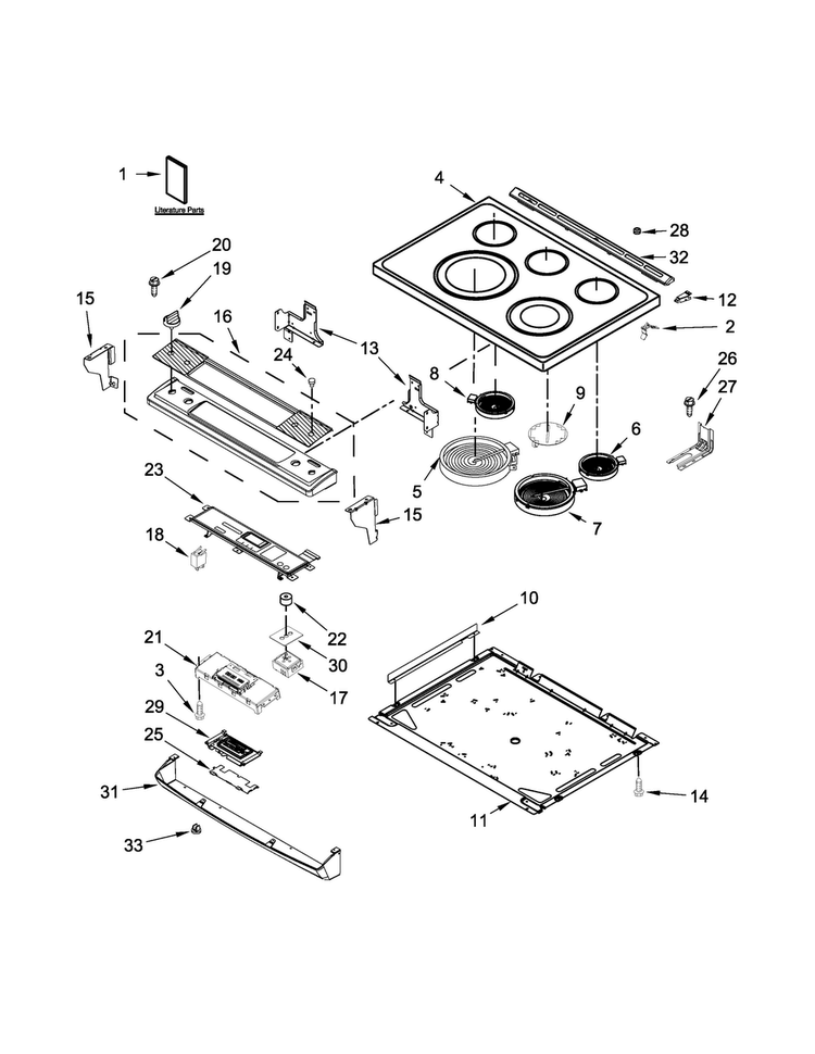 Cooktop Parts Diagram and Parts List for WEE760H0DH0  Whirlpool Range
