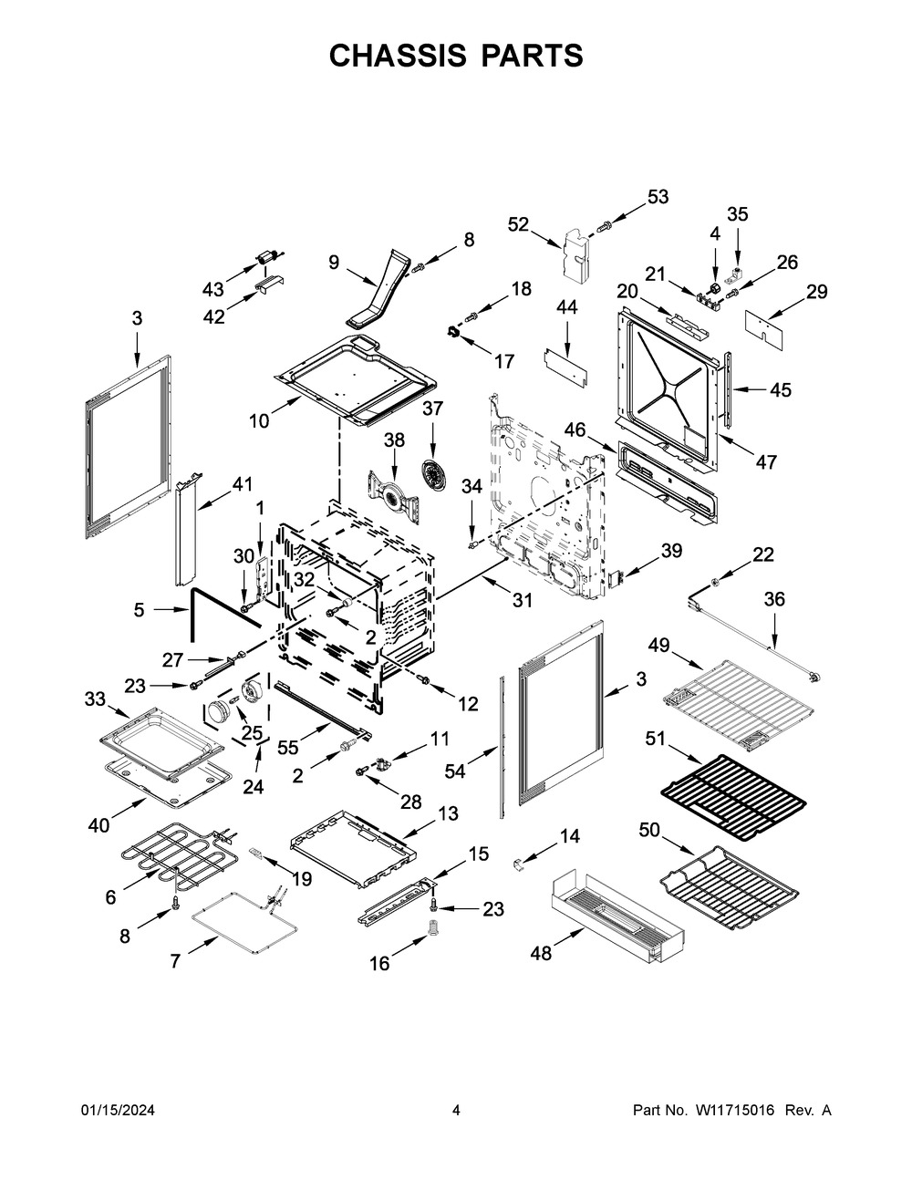 Chassis Parts Diagram and Parts List for YKSEG700EBS7  KitchenAid Range