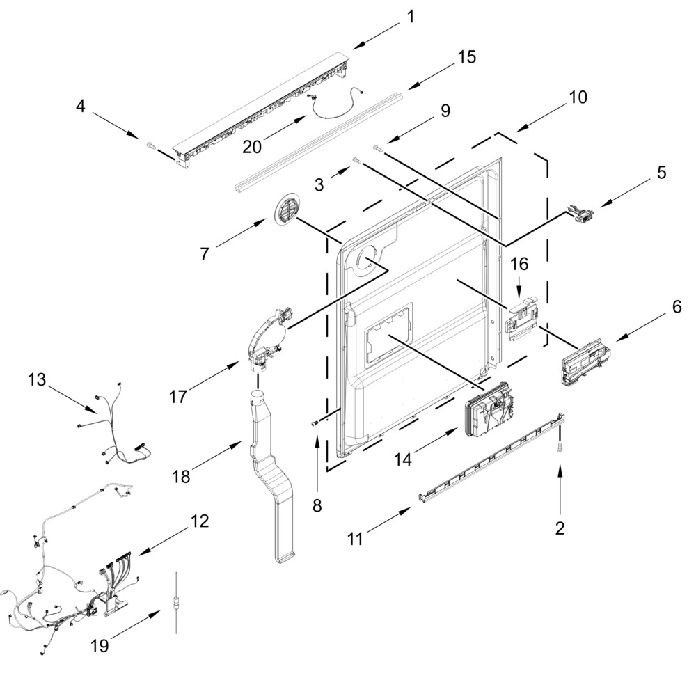 Control Panel And Inner Door Parts Diagram and Parts List for KDPS624SPS0  Whirlpool Dishwasher