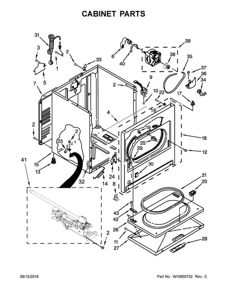 Cabinet Parts Diagram and Parts List for WGD4915EW1  Whirlpool Dryer
