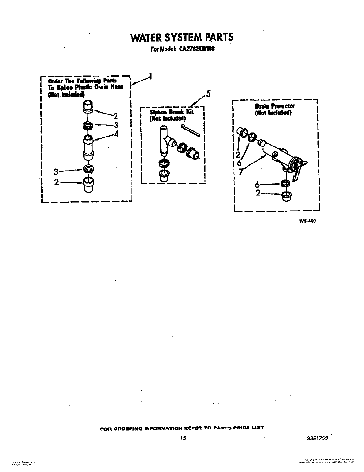 WATER SYSTEM Diagram and Parts List for CA2762XWG0  Whirlpool Washer