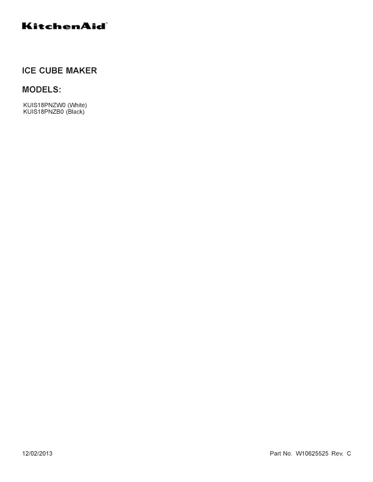 Cover Sheet Diagram and Parts List for KUIS18PNZB0  KitchenAid Ice Maker