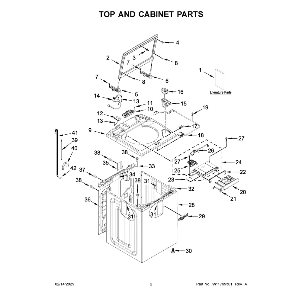 Top And Cabinet Parts Diagram and Parts List for WTW5105HC4  Whirlpool Washer