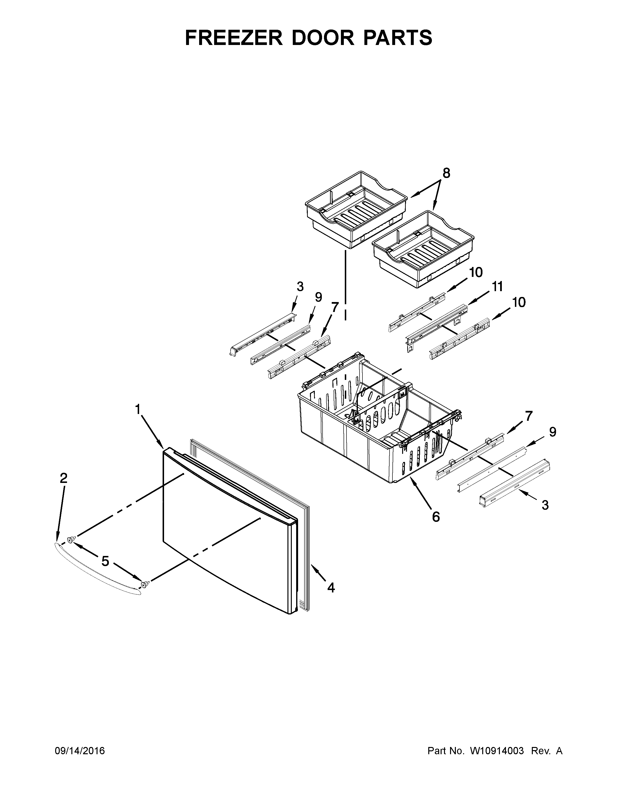 Freezer Door Parts Diagram and Parts List for 59679243018  Kenmore Refrigerator