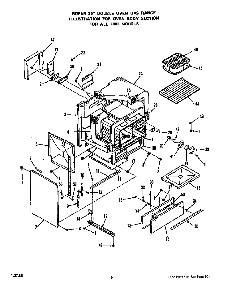 Oven Body Diagram and Parts List for 1885*0A  Roper Range