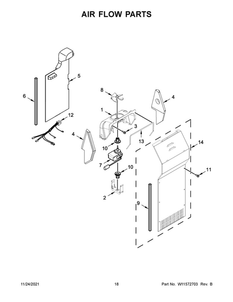 Air Flow Parts 1 Diagram and Parts List for WRS315SDHM0A  Whirlpool Refrigerator