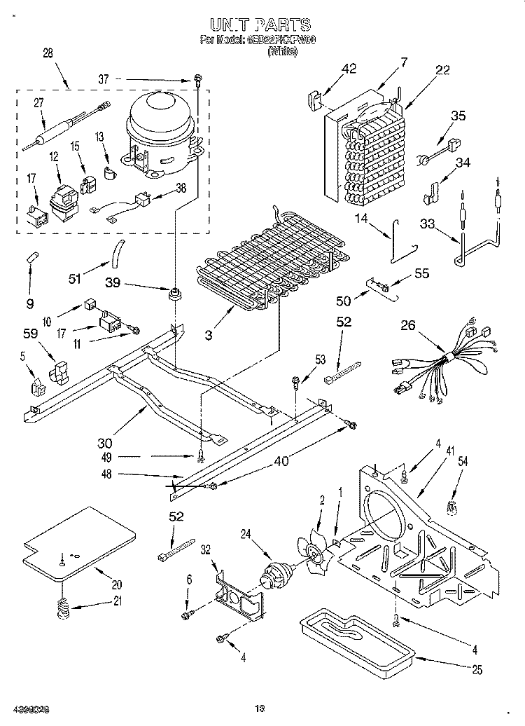 UNIT, LIT/OPTIONAL Diagram and Parts List for 6ED22PKXFW00  Whirlpool Refrigerator