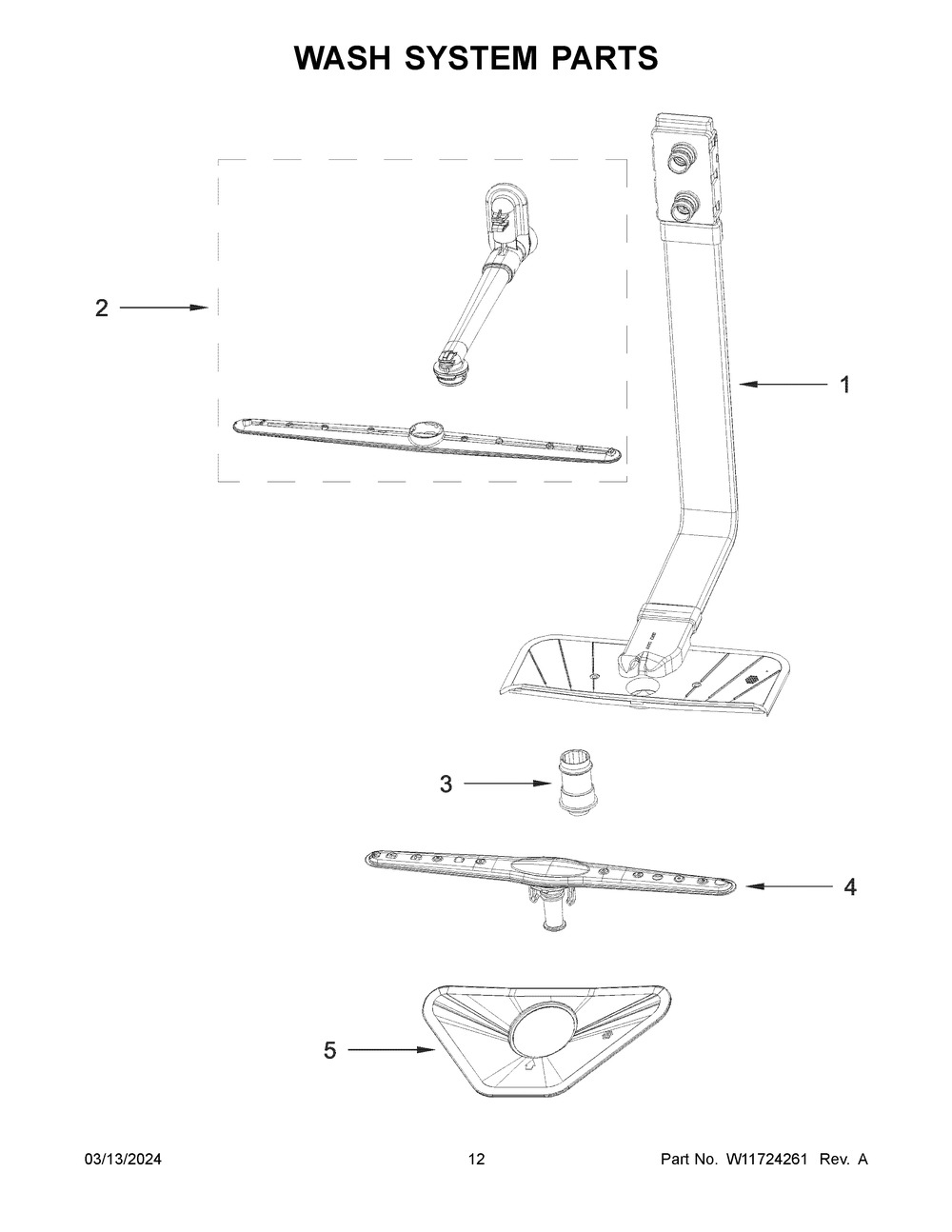 Wash System Parts Diagram and Parts List for WDPS5118PB0  Whirlpool Dishwasher