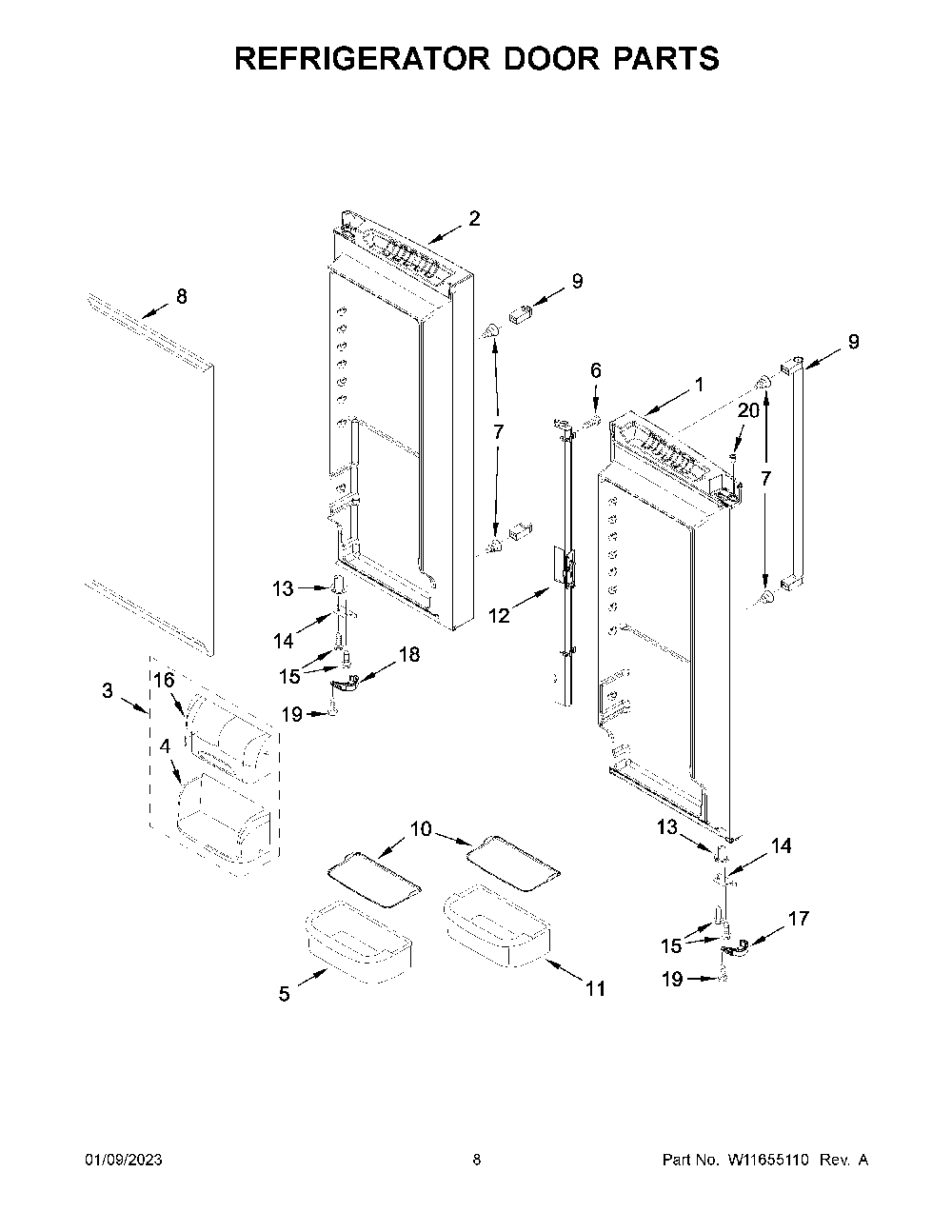 Refrigerator Door Parts Diagram and Parts List for KRFC300ESS09  KitchenAid Refrigerator