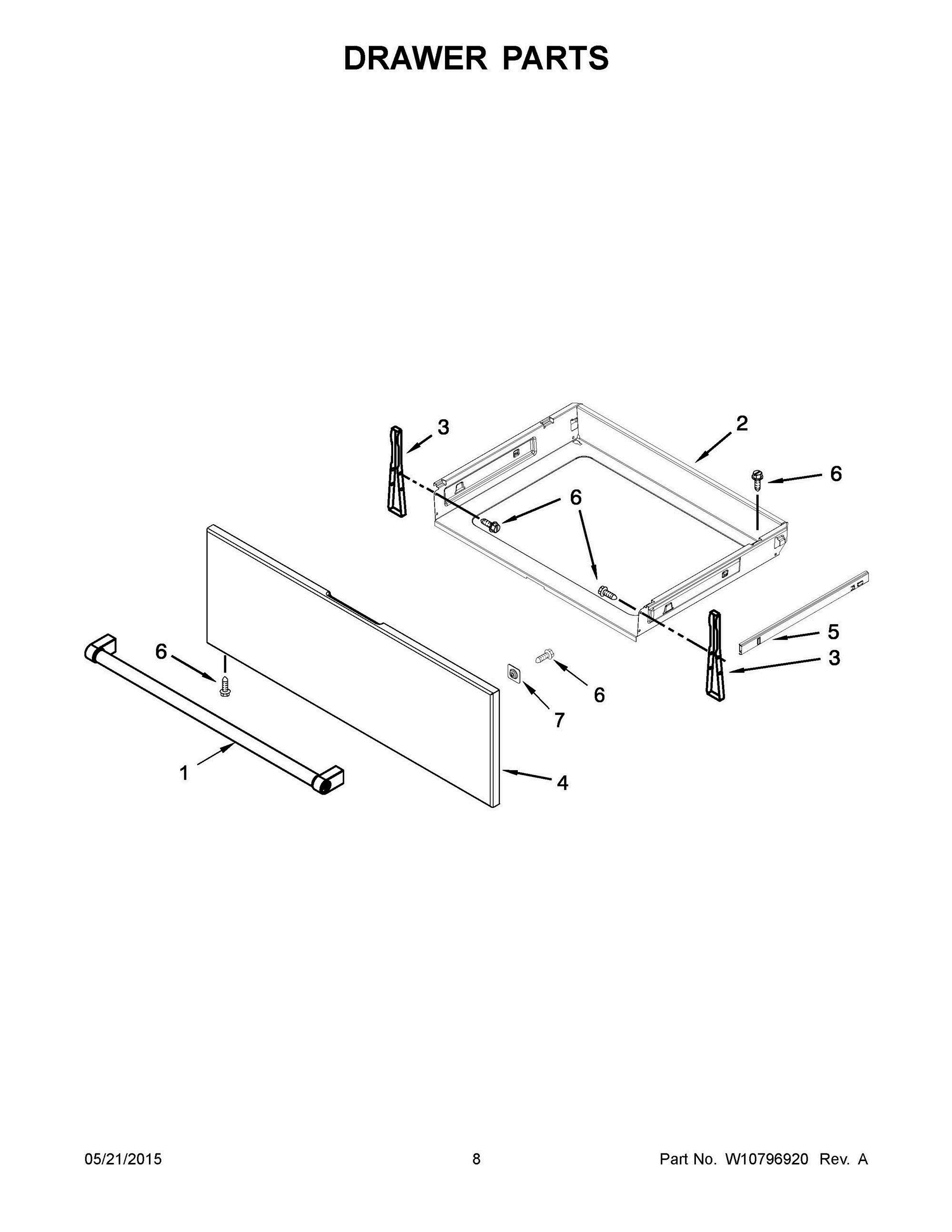 05 - DRAWER PARTS Diagram and Parts List for YKSEG700EBL0  Whirlpool Range