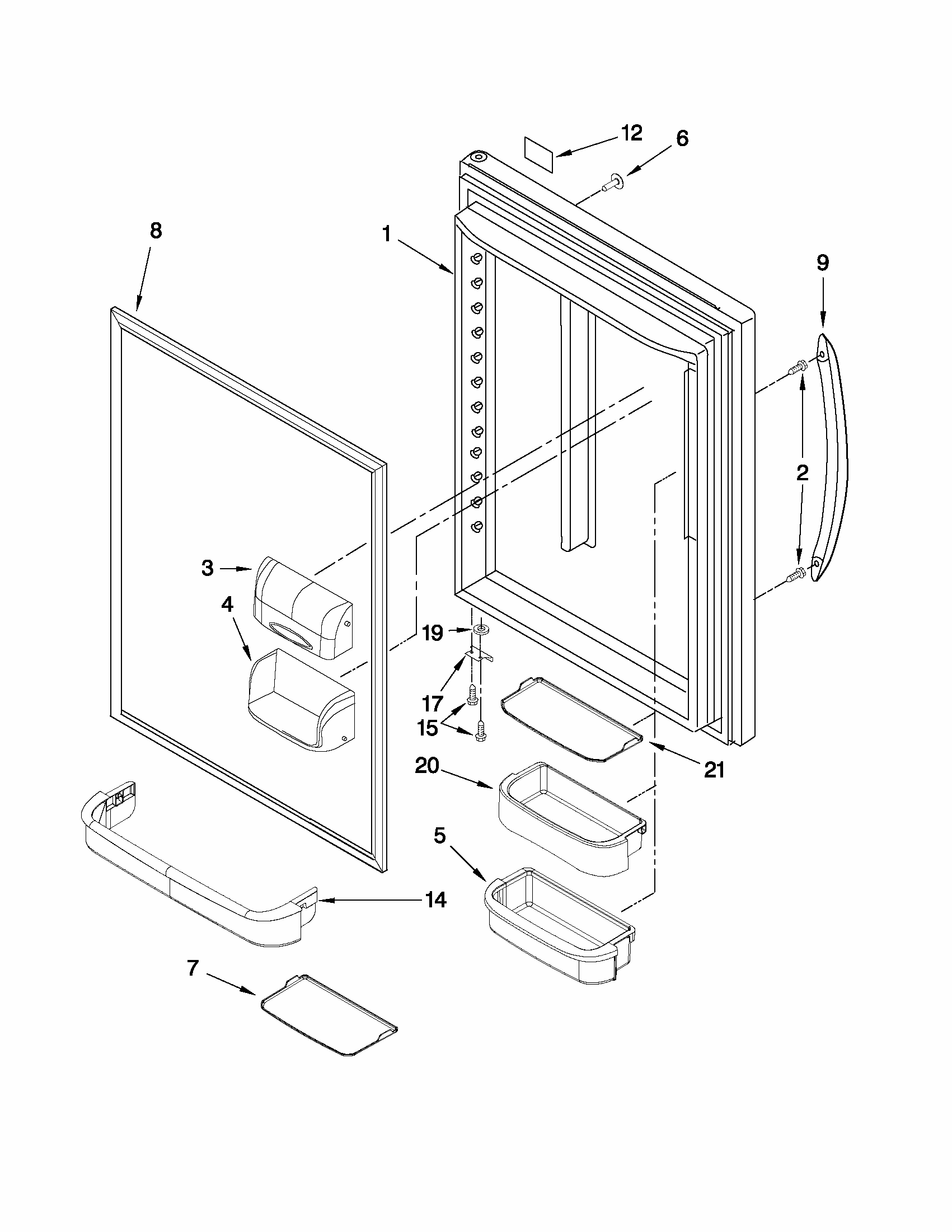Refrigerator Door Parts Diagram and Parts List for 59669932012  Kenmore Refrigerator