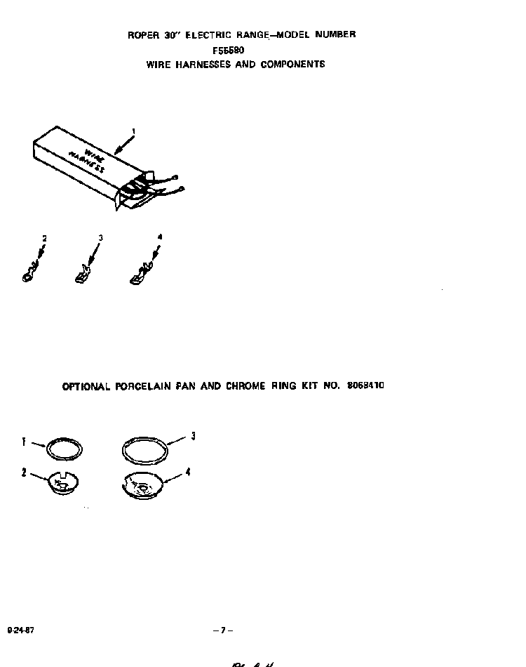 Wire Harnesses And Components Diagram and Parts List for F5558*0  Roper Range