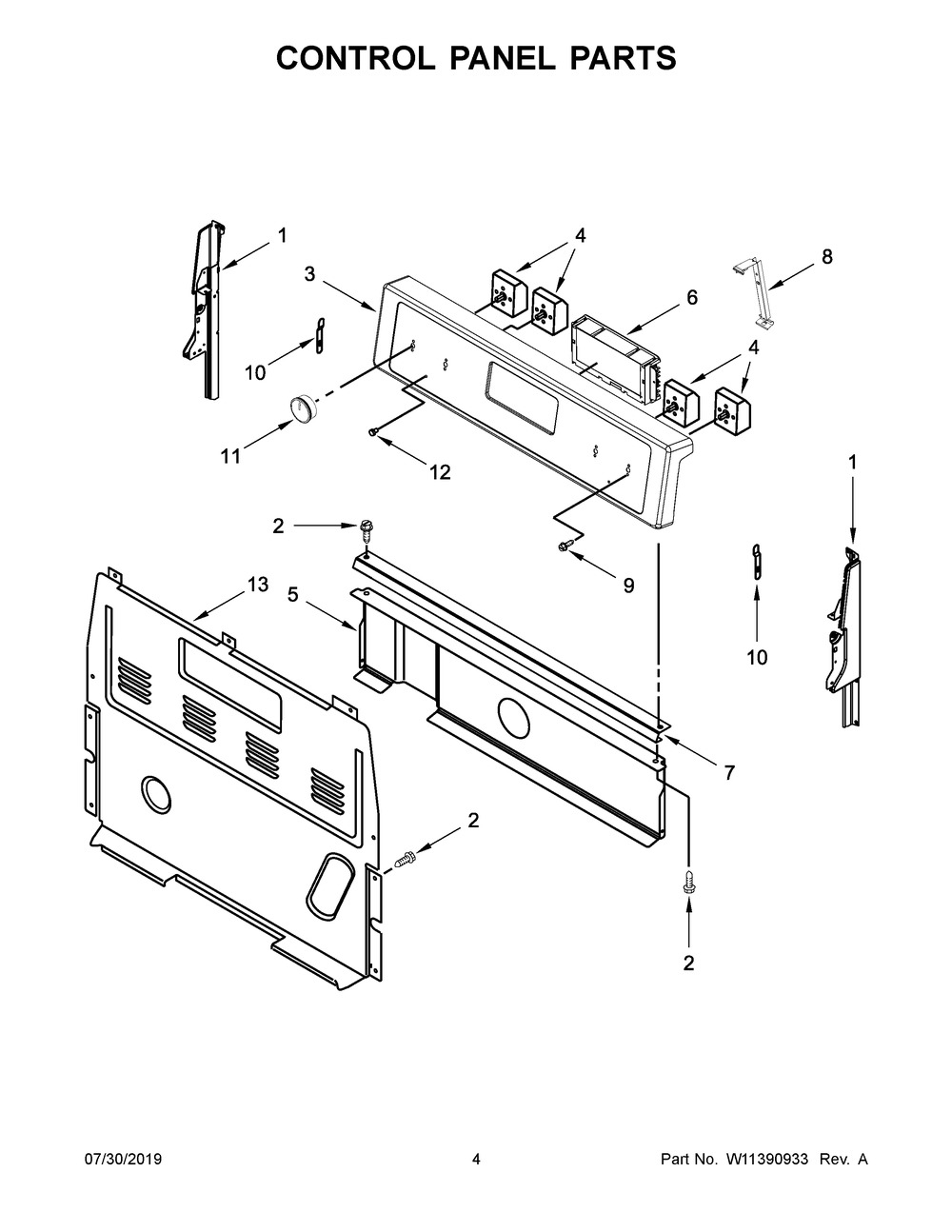 Control Panel Parts Diagram and Parts List for WFC150M0EB4  Whirlpool Range