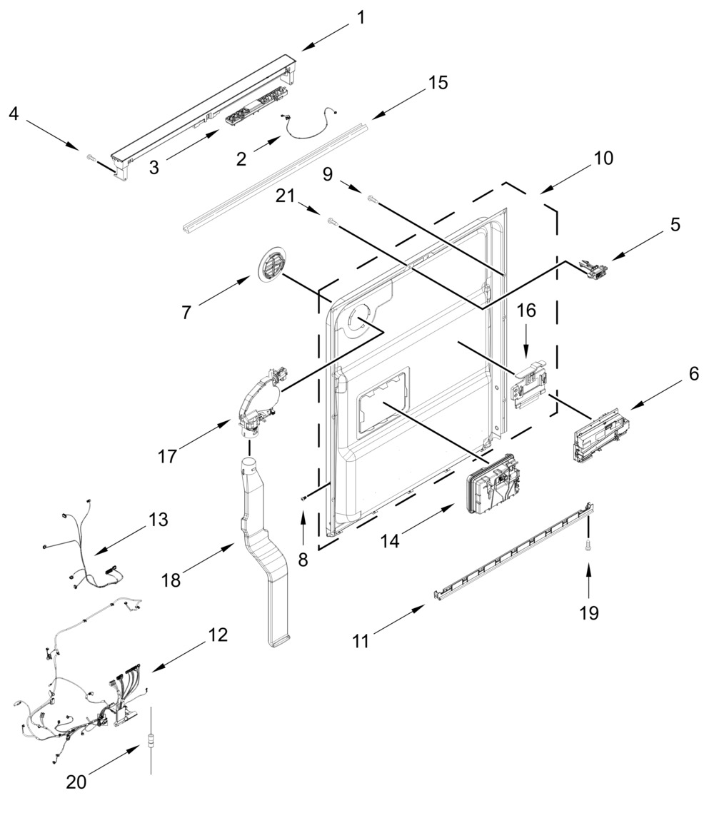 Control Panel And Inner Door Parts Diagram and Parts List for MDTS7024SZ0  Whirlpool Dishwasher