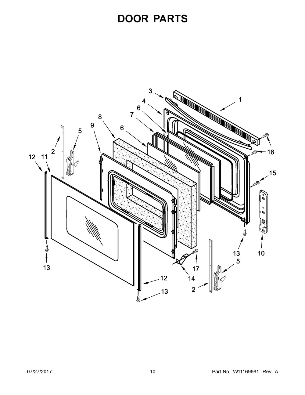 Door Parts Diagram and Parts List for IES426AS1  Whirlpool Range