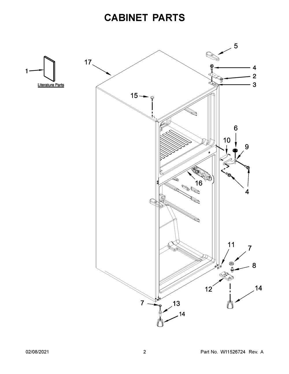 Cabinet Parts Diagram and Parts List for 10667803410  Whirlpool Refrigerator