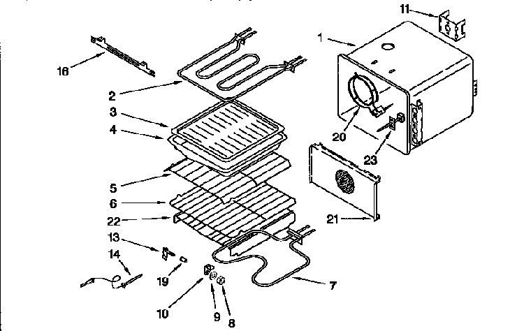 Internal Oven Diagram and Parts List for KEBS107BBWH3  KitchenAid Wall Oven