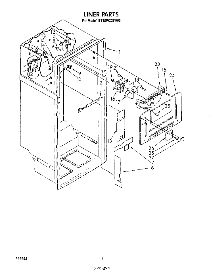 LINER Diagram and Parts List for ET18PKXSW05  Whirlpool Refrigerator