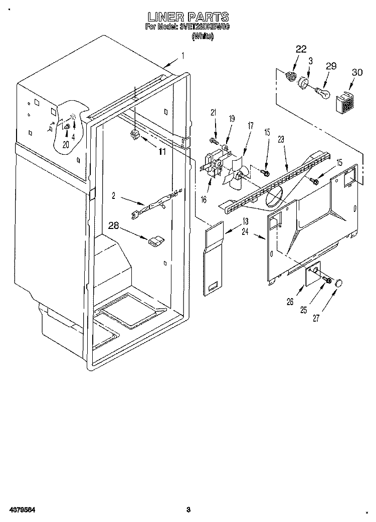 LINER Diagram and Parts List for 3VET23DKBW00  Whirlpool Refrigerator