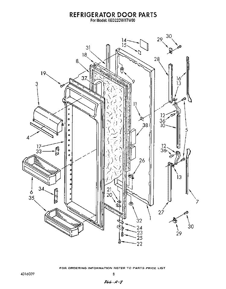 REFRIGERATOR DOOR Diagram and Parts List for 6ED22DWXTN00  Whirlpool Refrigerator