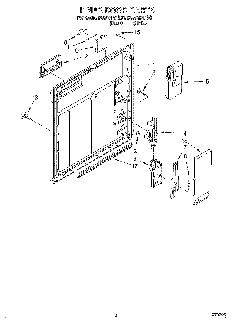 INNER DOOR Diagram and Parts List for DU850DWGQ1  Whirlpool Dishwasher