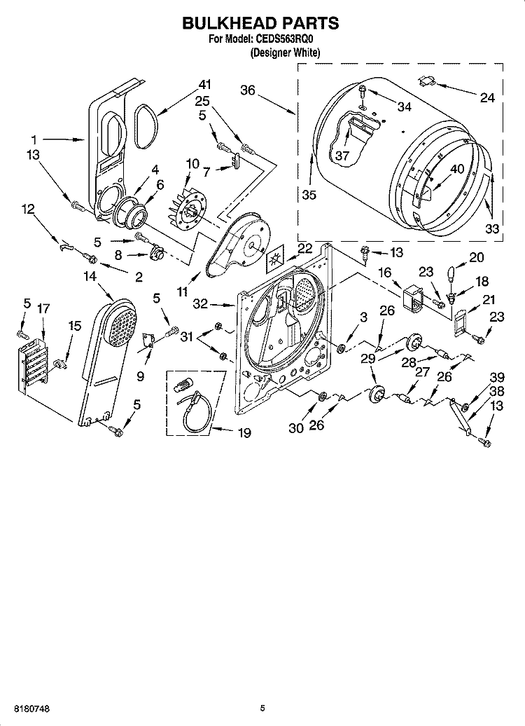 BULKHEAD PARTS, OPTIONAL PARTS (NOT INCLUDED) Diagram and Parts List for CEDS563RQ0  Whirlpool Dryer
