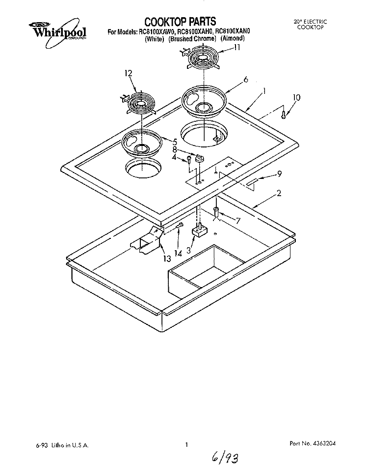 SECTION Diagram and Parts List for RC8100XAH0  Whirlpool Cooktop