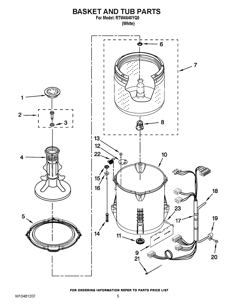 BASKET AND TUB PARTS Diagram and Parts List for RTW4640YQ0  Roper Washer