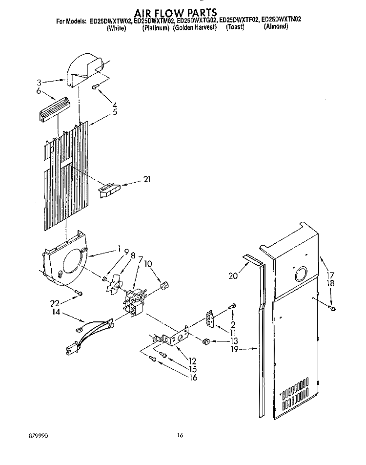 AIR FLOW Diagram and Parts List for ED25DWXTF02  Whirlpool Refrigerator
