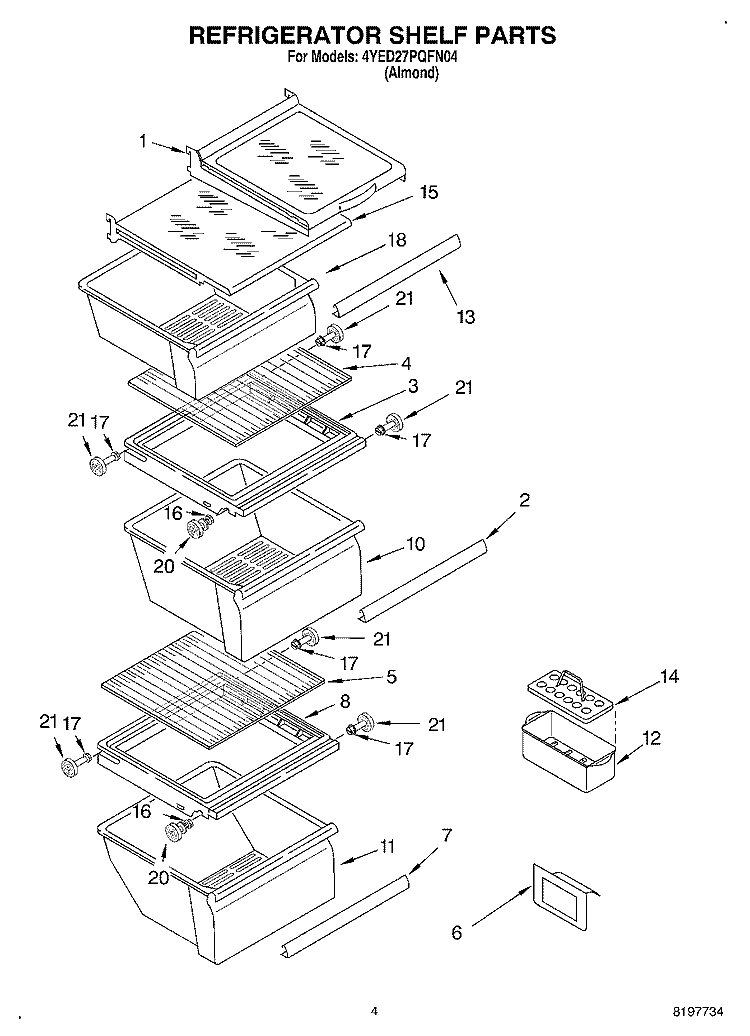 REFRIGERATOR SHELF Diagram and Parts List for 4YED27PQFN04  Whirlpool Refrigerator