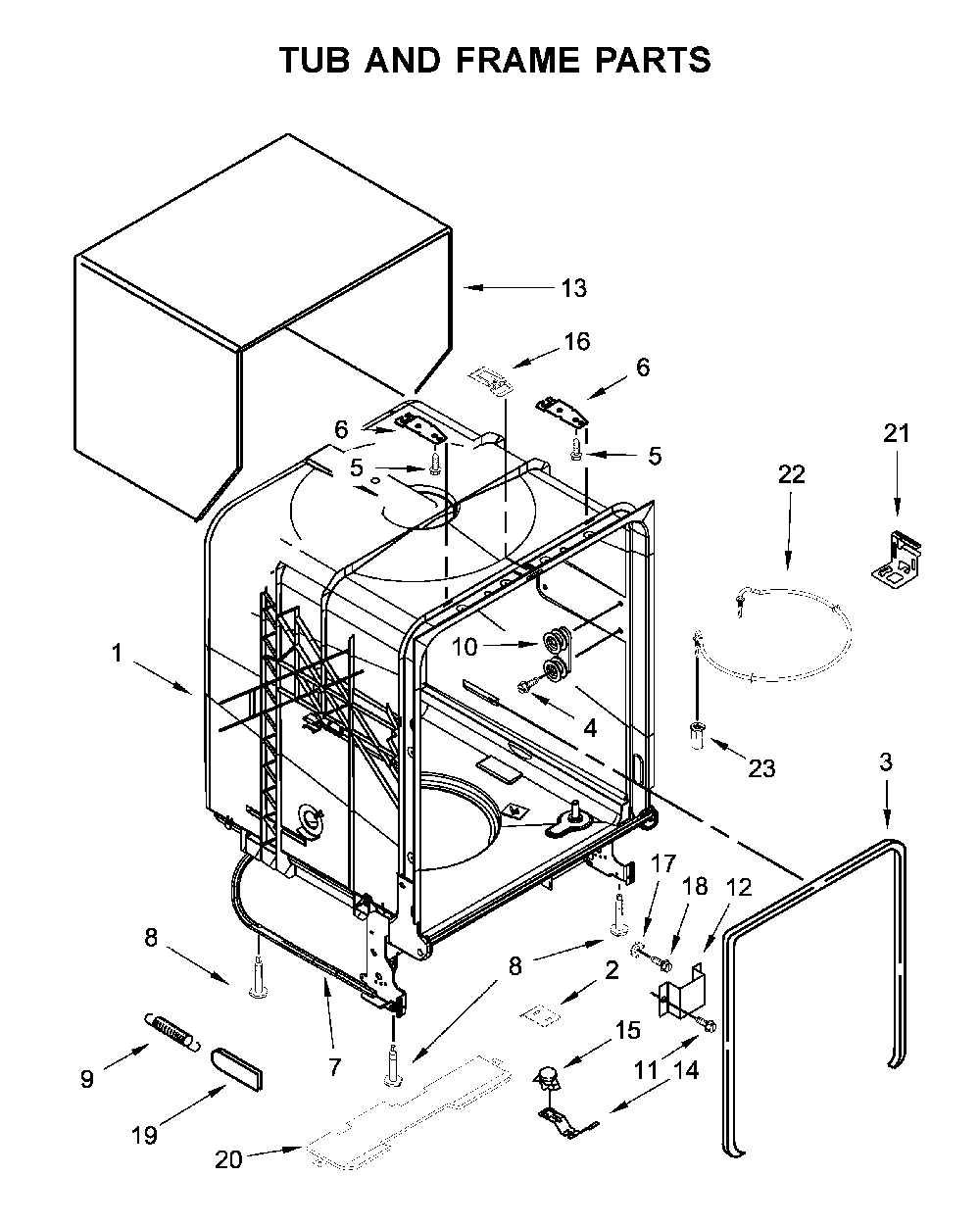 Tub and frame parts Diagram and Parts List for WDF330PAHS4  Whirlpool Dishwasher