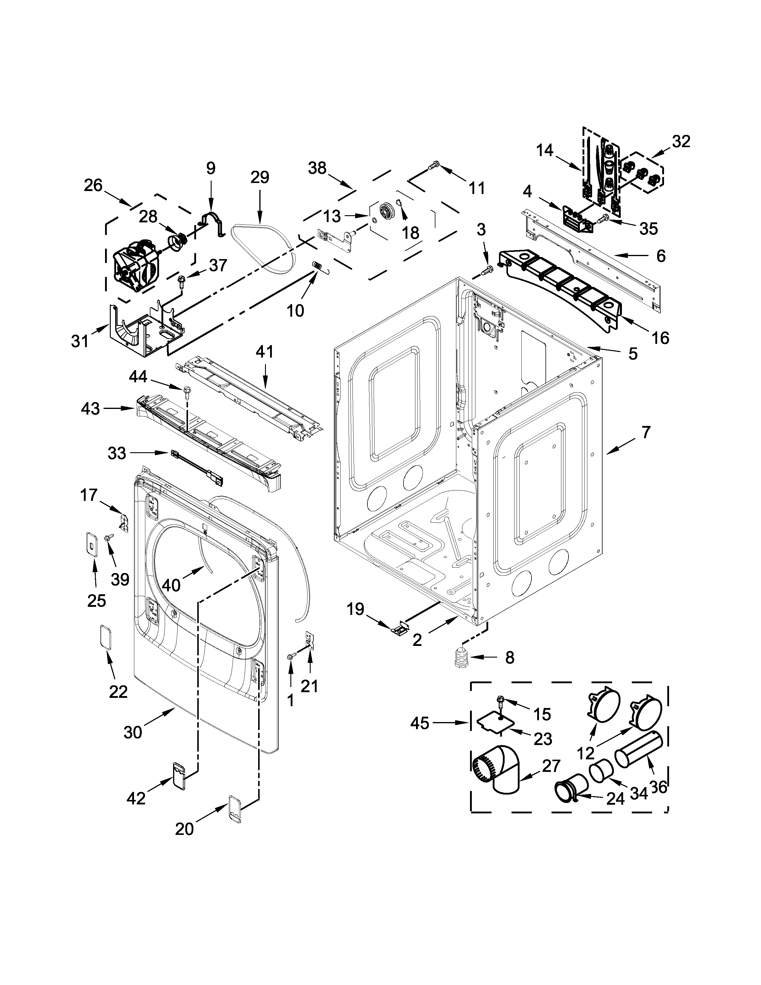 Cabinet Parts Diagram and Parts List for 11061632610  Kenmore Dryer