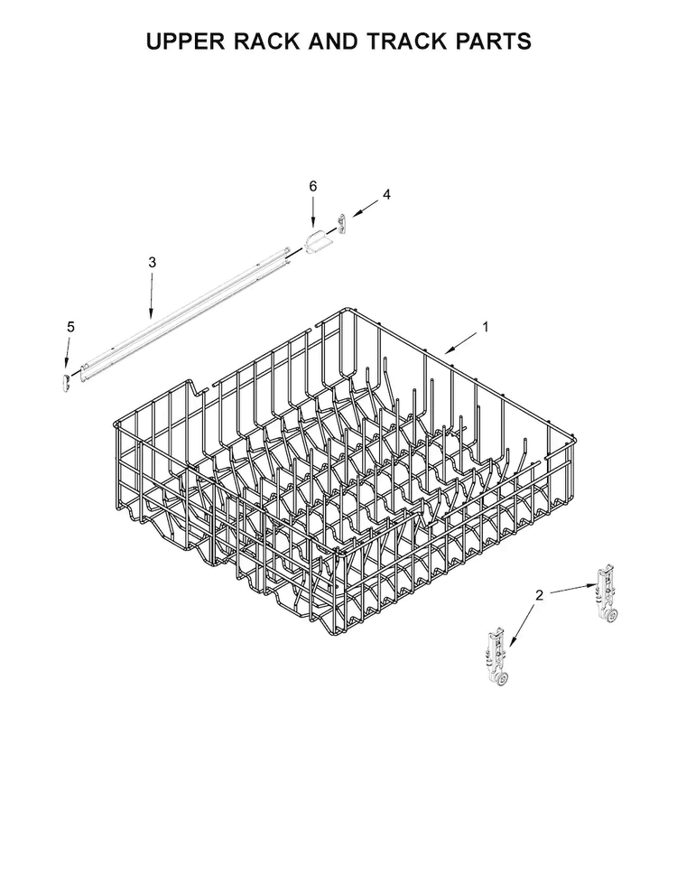 Upper Rack And Track Parts Diagram and Parts List for WDF560SAFB0  Whirlpool Dishwasher
