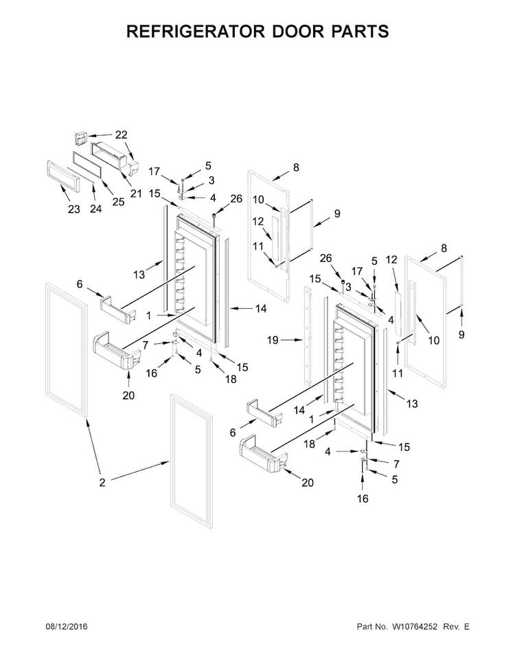 Refrigerator Door Parts Diagram and Parts List for KBFN402ESS00  KitchenAid Refrigerator