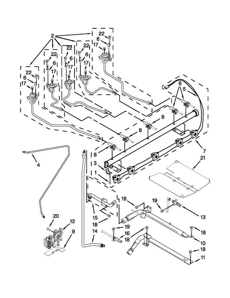 Manifold Parts Diagram and Parts List for WFG714HLAS1  Whirlpool Range