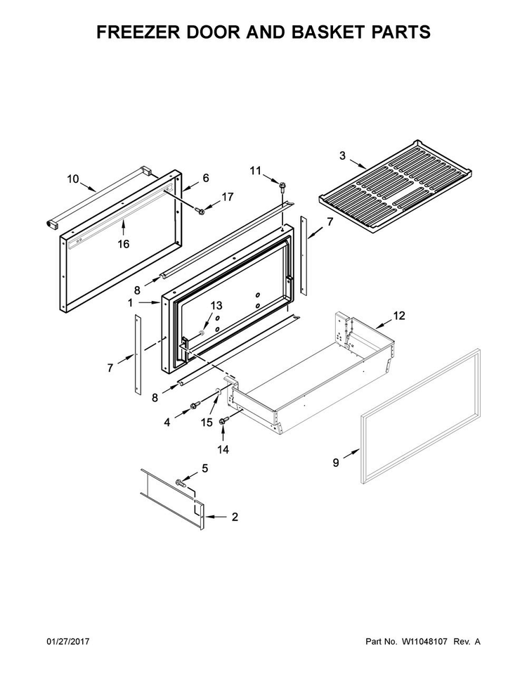 Freezer Door And Basket Parts Diagram and Parts List for KBBL206ESS01  KitchenAid Refrigerator