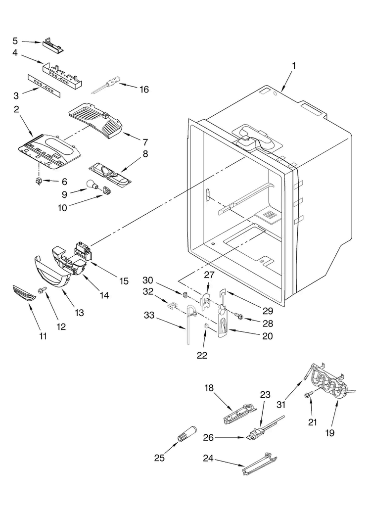 Refrigerator Liner Parts Diagram and Parts List for KBRS20ETBL11  KitchenAid Refrigerator