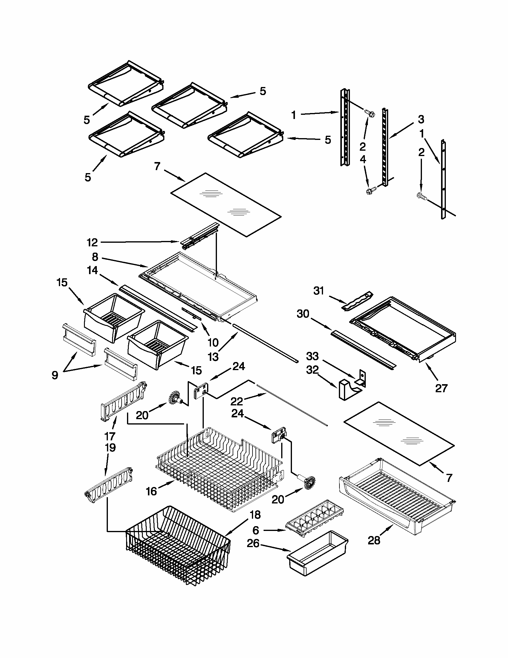 Shelf Parts Diagram and Parts List for 59669983013  Kenmore Refrigerator