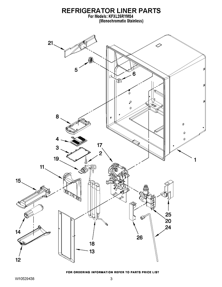 REFRIGERATOR LINER PARTS Diagram and Parts List for KFXL25RYMS4  KitchenAid Refrigerator