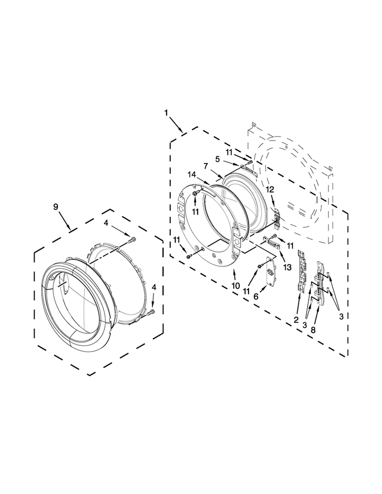 Door Parts Diagram and Parts List for WED81HEDW0  Whirlpool Dryer