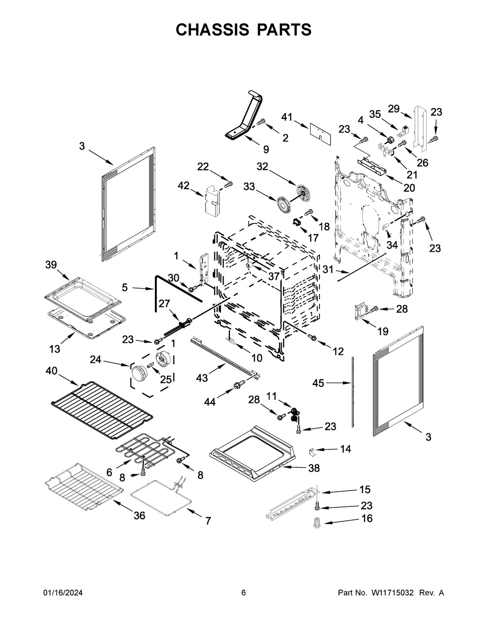 Chassis Parts Diagram and Parts List for WFE775H0HV5  Whirlpool Range