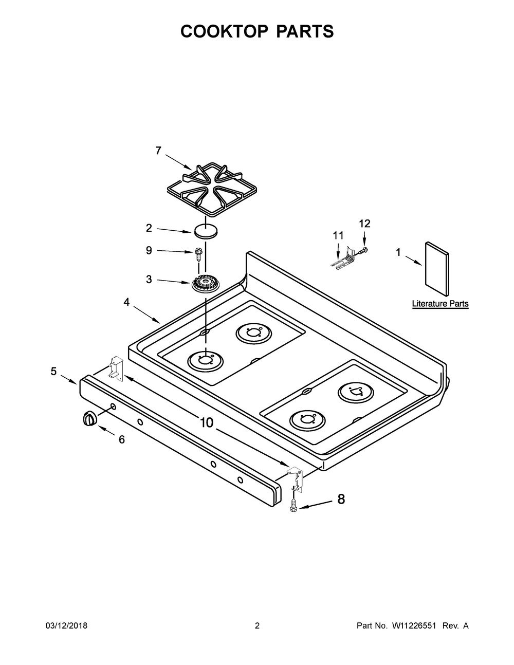 Cooktop Parts Diagram and Parts List for IGS426AS3  Whirlpool Range