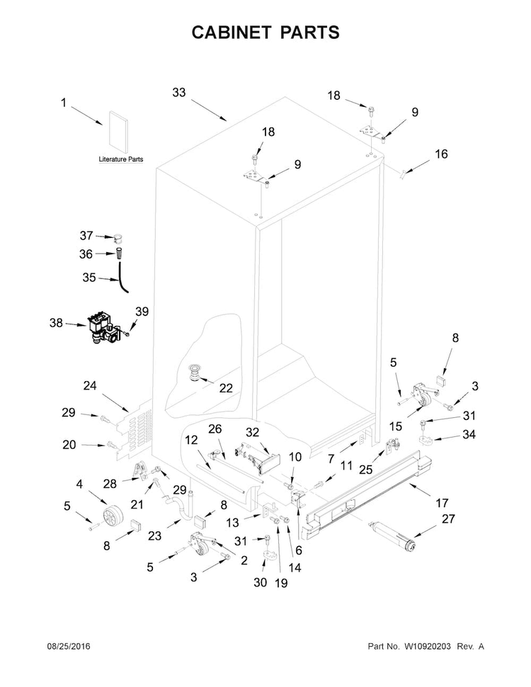 Cabinet Parts Diagram and Parts List for WRS331FDDM01  Whirlpool Refrigerator